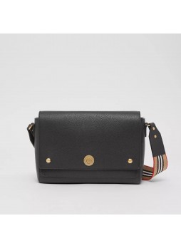 Grainy Leather Note Crossbody Bag Black High